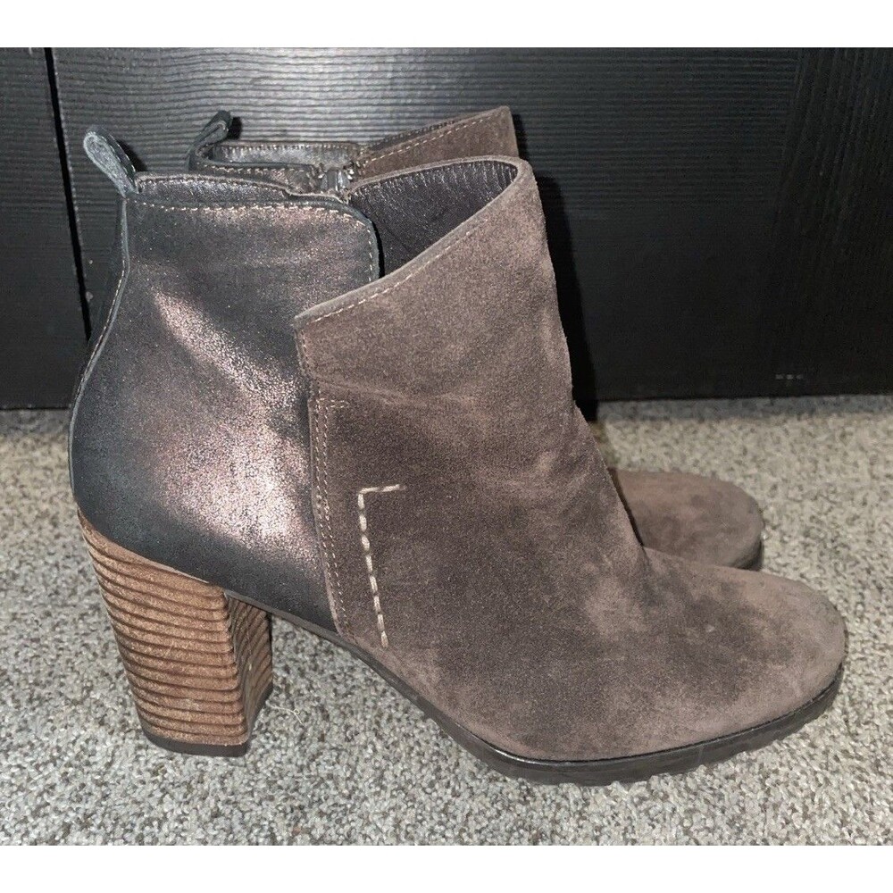Paul Green Munich Brown Suede Ankle Boots Stacked Heel Size 5